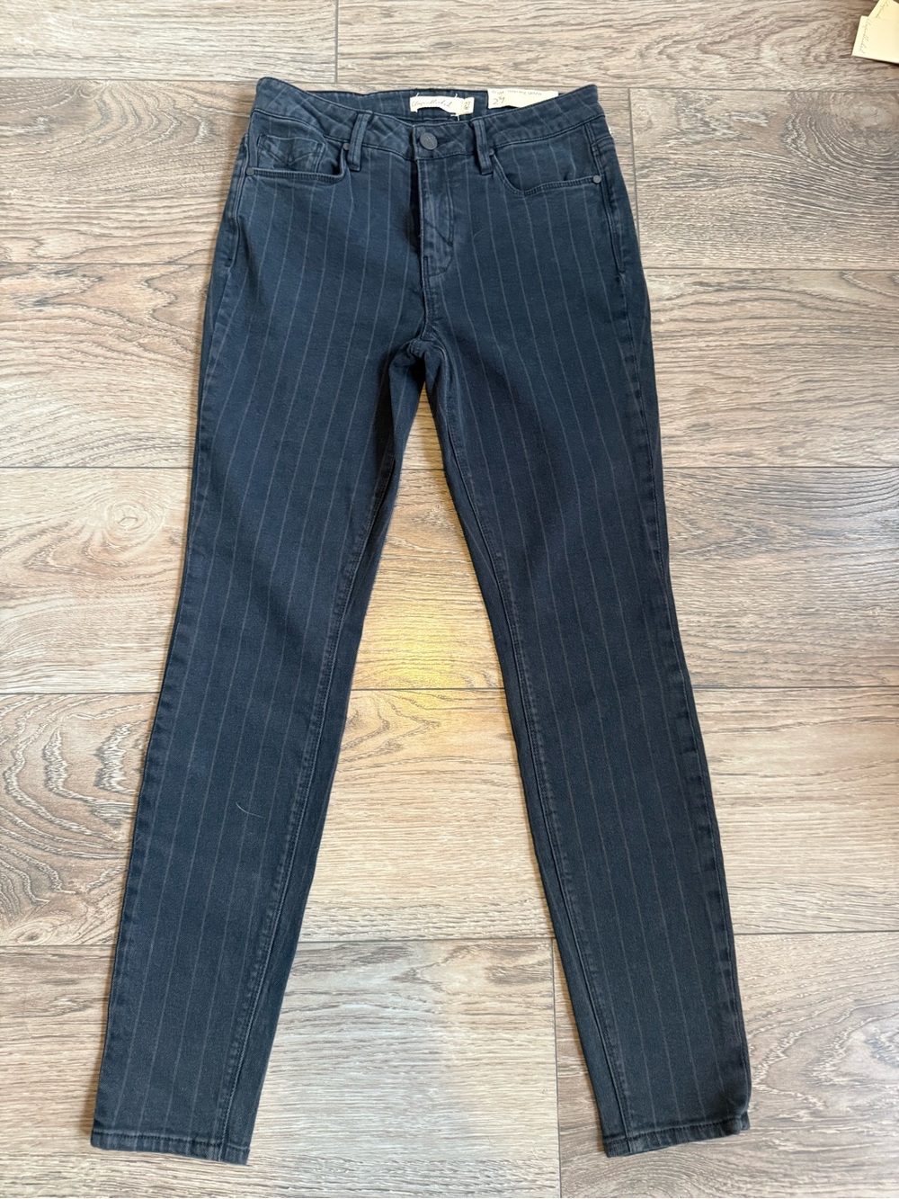 9.  Unpublished Olivia High Rise Skinny Shadow Stripe Jeans Black 27